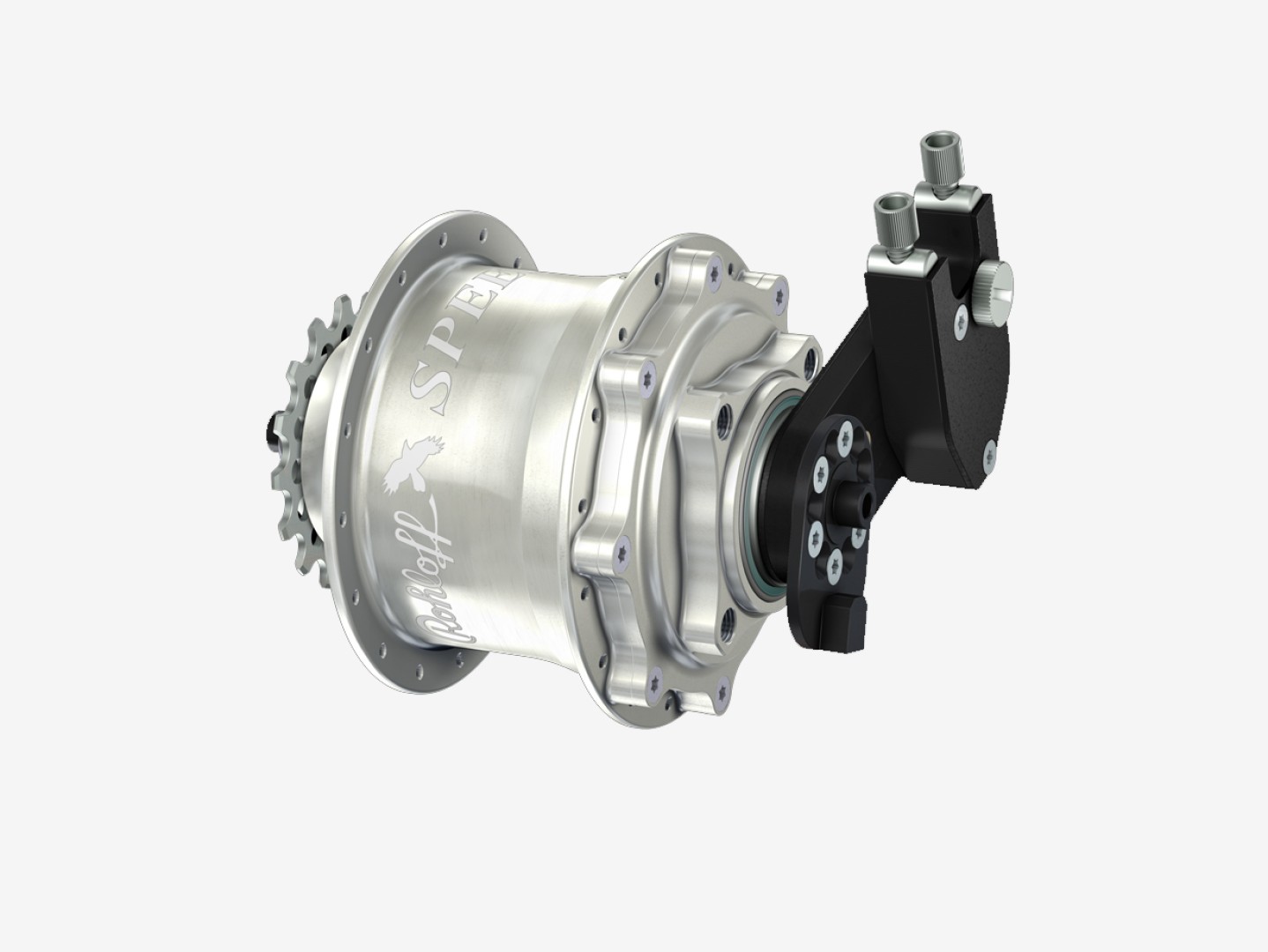 Rohloff Speedhub 500/14 CC DB OEM, 36-gaats, zilver geanodiseerd, met externe schakelmechaniek en asplaat