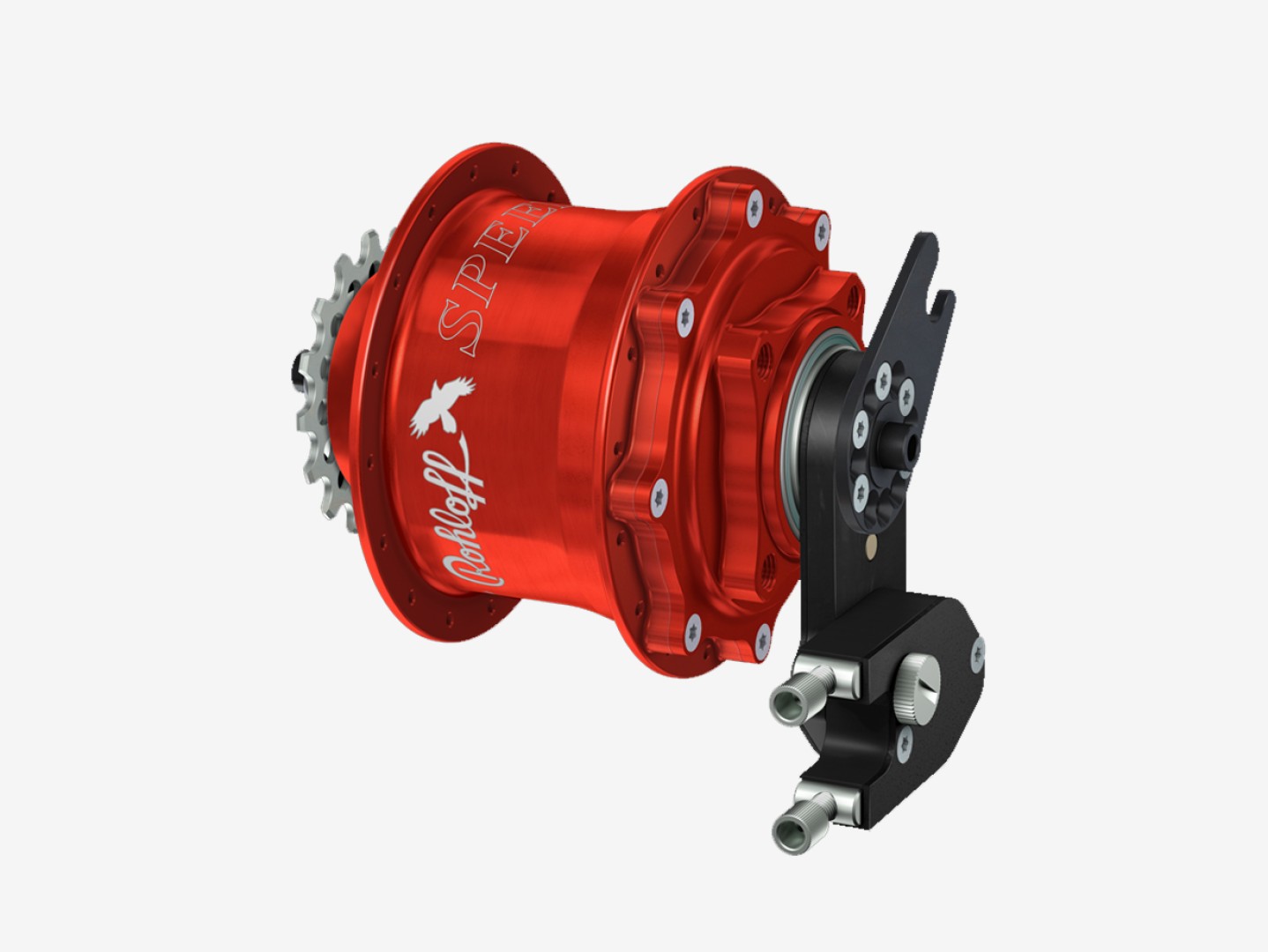 Rohloff Speedhub 500/14 CC DB OEM2, 32-gaats, rood geanodiseerd, met externe schakelmechaniek en asplaat