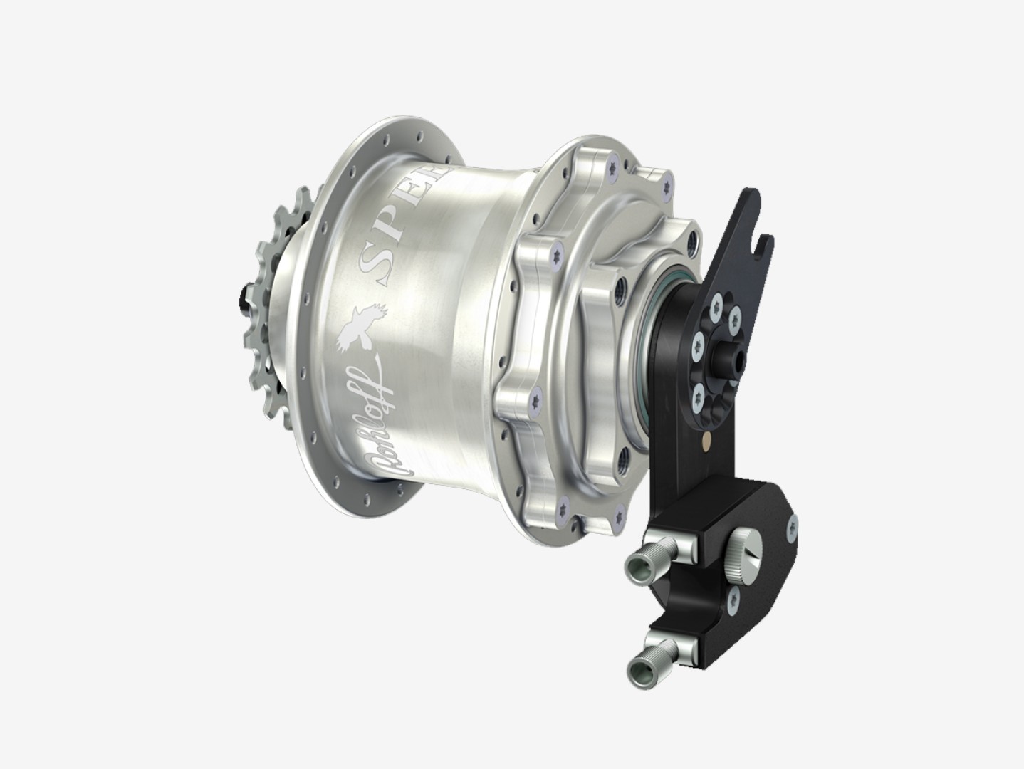 Rohloff Speedhub 500/14 CC DB OEM2, 32-gaats, zilver geanodiseerd, met externe schakelmechaniek en asplaat
