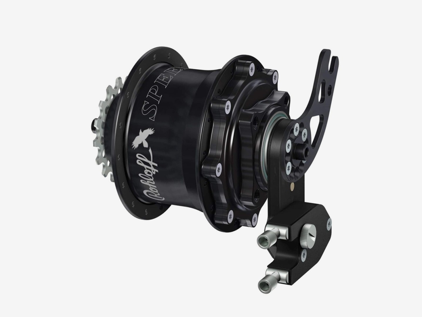 Piasta z przekładnią Rohloff Speedhub 500/14 CC DB PM w kolorze czarnym z zewnętrznym mechanizmem zmiany biegów i płytką osi