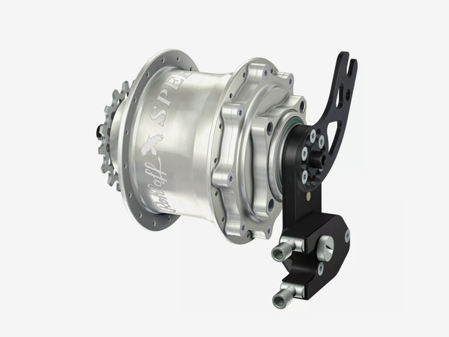 Rohloff Speedhub 500/14 CC DB PM, 36 otworów, anodowana na srebrno, z zewnętrznym mechanizmem zmiany biegów i płytką osi