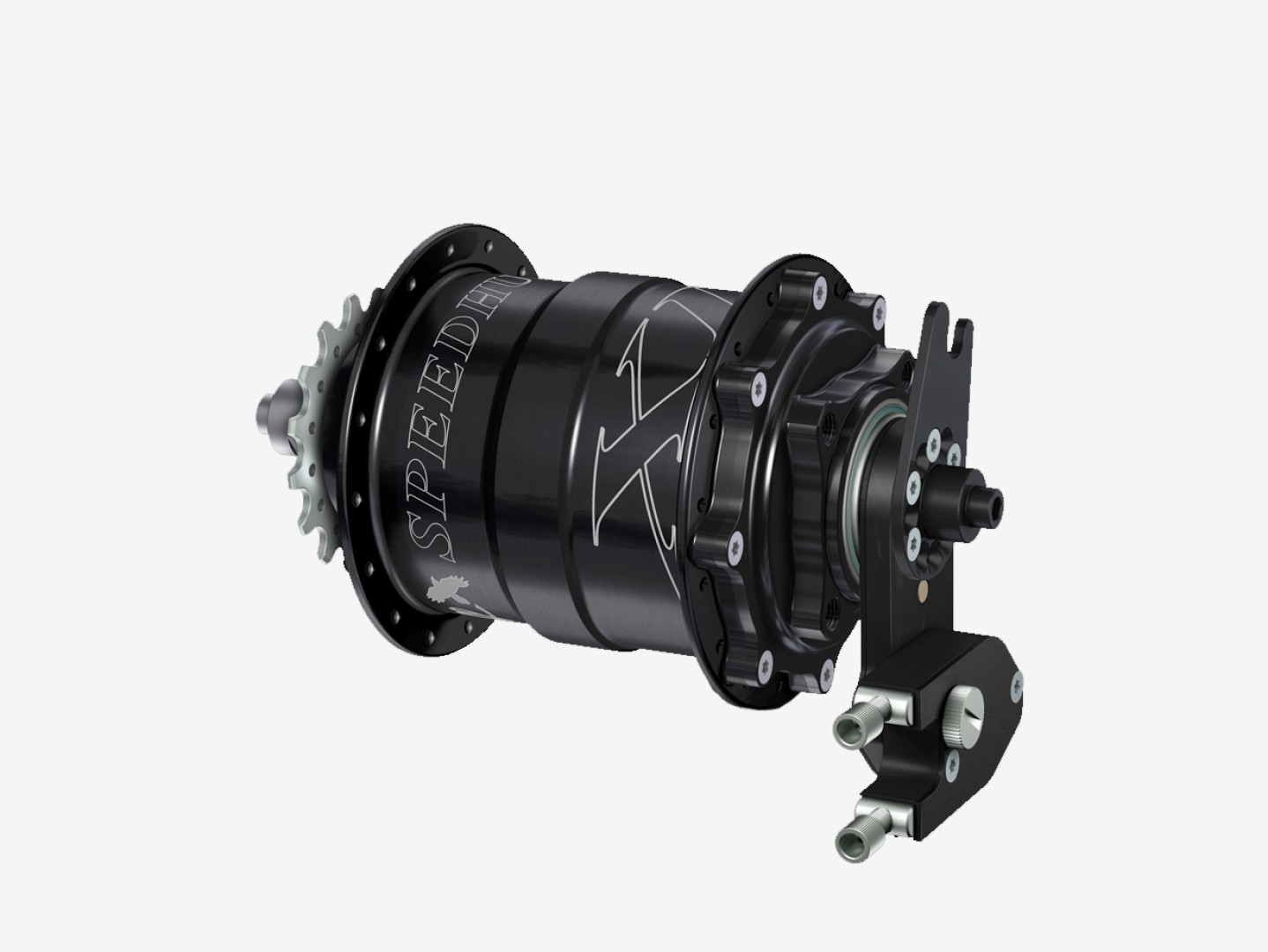 Rohloff Speedhub 500/14 CC DB OEM2 XXL versnellingsnaaf in zwart met externe schakelmechaniek en asplaat