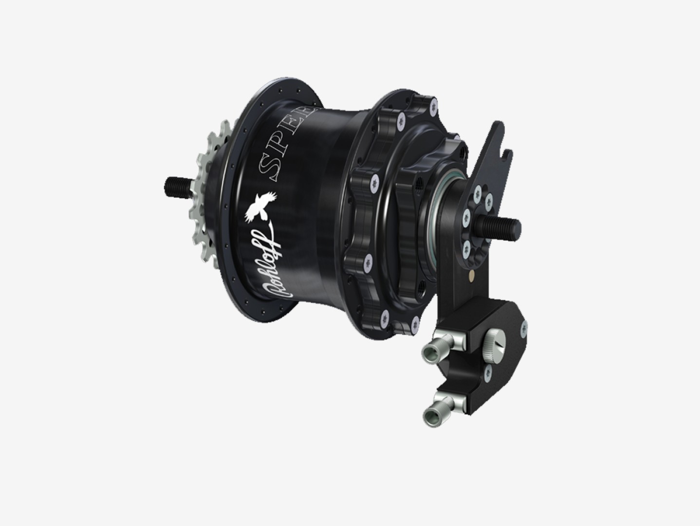 Rohloff Speedhub 500/14 TS DB OEM2 versnellingsnaaf in zwart met externe schakelmechaniek en asplaat