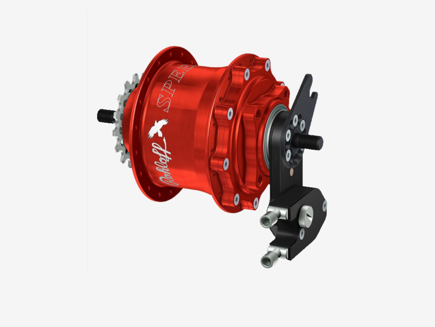 Rohloff Speedhub 500/14 TS DB OEM2, 32-gaats, rood geanodiseerd, met externe schakelmechaniek en asplaat