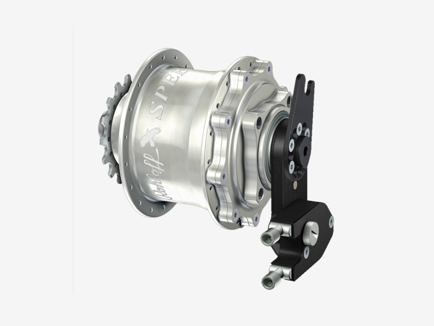 Rohloff Speedhub 500/14 A12 DB OEM2, 32 trous, anodisé argent, avec commande externe et platine d'axe