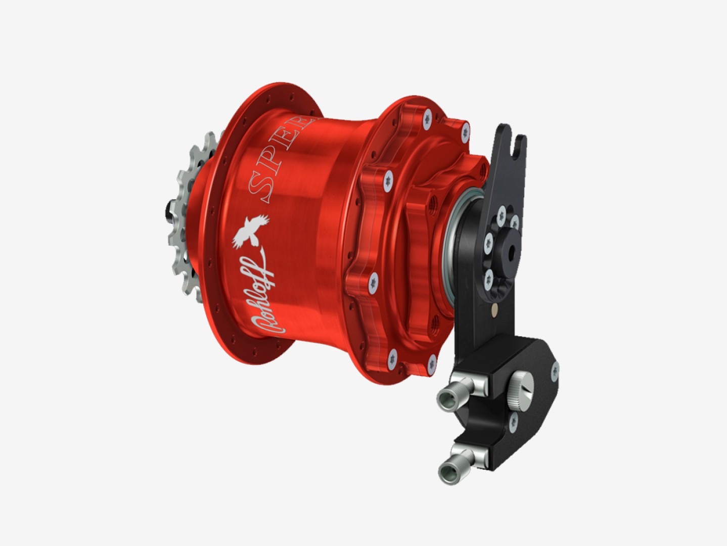 Rohloff Speedhub 500/14 A12 DB OEM2, 32 trous, anodisé rouge, avec commande externe et platine d'axe