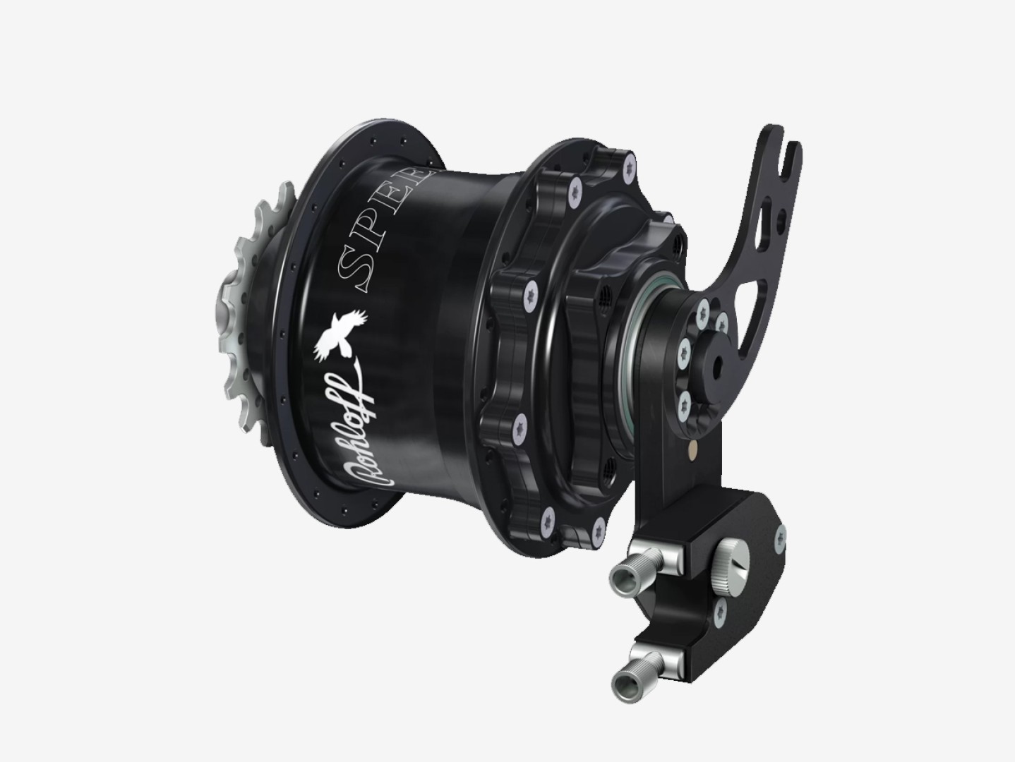 Rohloff Speedhub 500/14 A12 DB PM versnellingsnaaf in zwart met externe schakelmechaniek en asplaat
