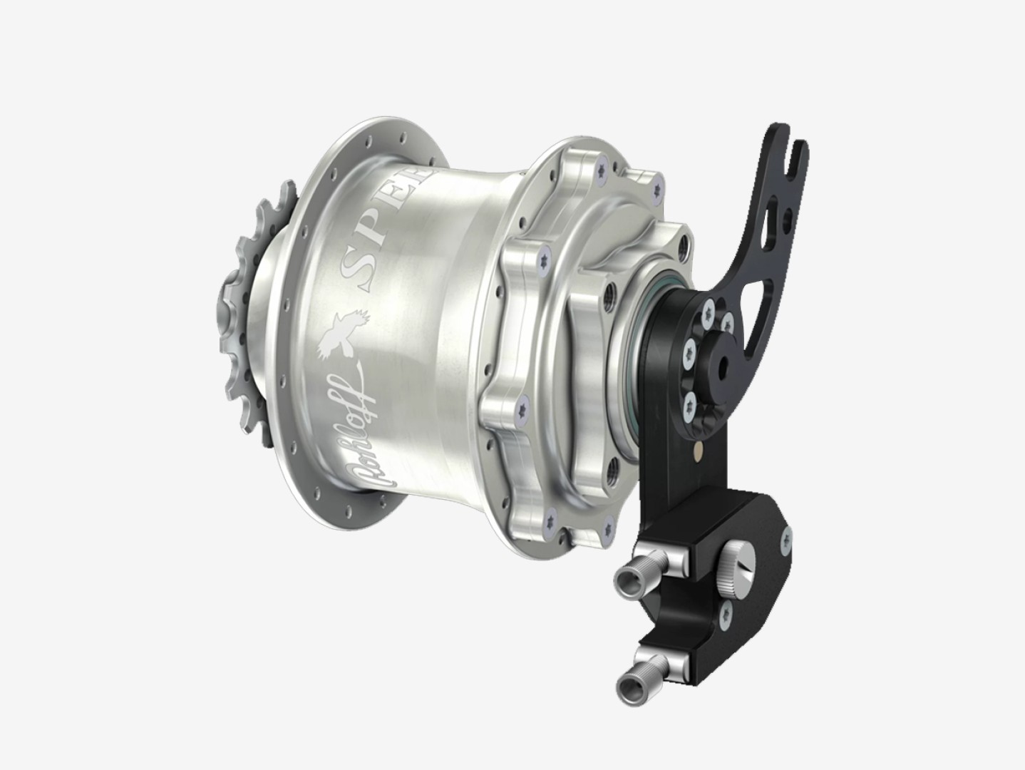 Rohloff Speedhub 500/14 A12 DB PM, 36-gaats, zilver geanodiseerd, met externe schakelmechaniek en asplaat