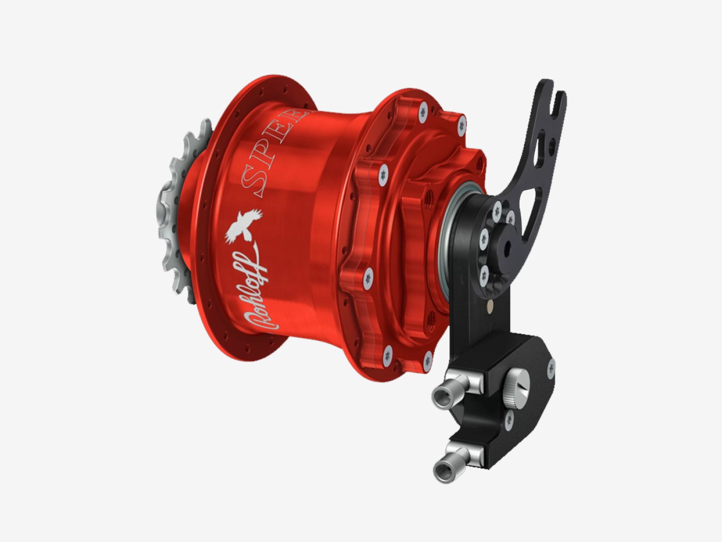 Rohloff Speedhub 500/14 A12 DB PM, 36-gaats, rood geanodiseerd, met externe schakelmechaniek en asplaat