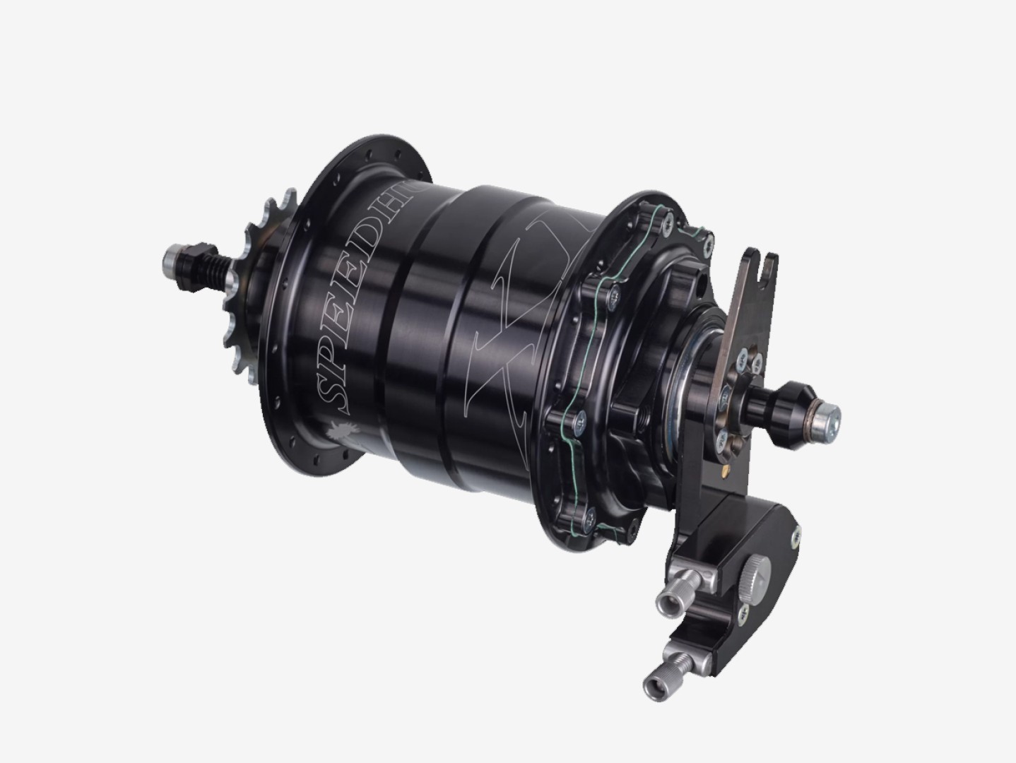 Rohloff Speedhub 500/14 A12 DB OEM2 XL växelnav i svart med extern växelmekanism och axelplatta