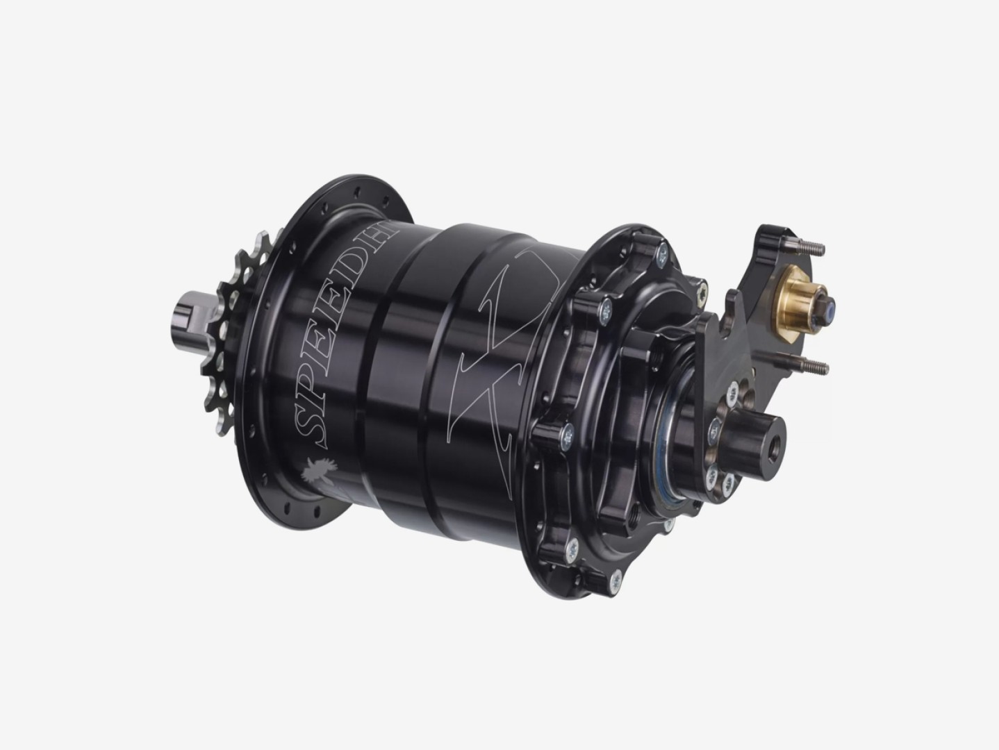 Rohloff Speedhub 500/14 A12 DB OEM2 XXL versnellingsnaaf in zwart met externe schakelmechaniek en asplaat