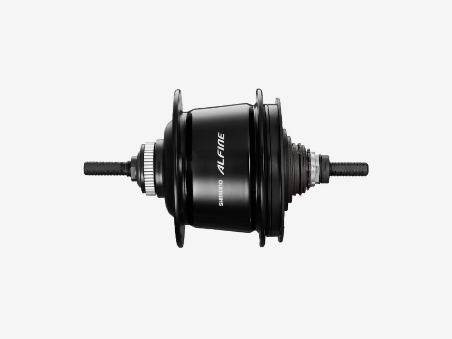 Shimano Alfine 8 SG-S7001-8 navgear i sort, set fra siden med aksel