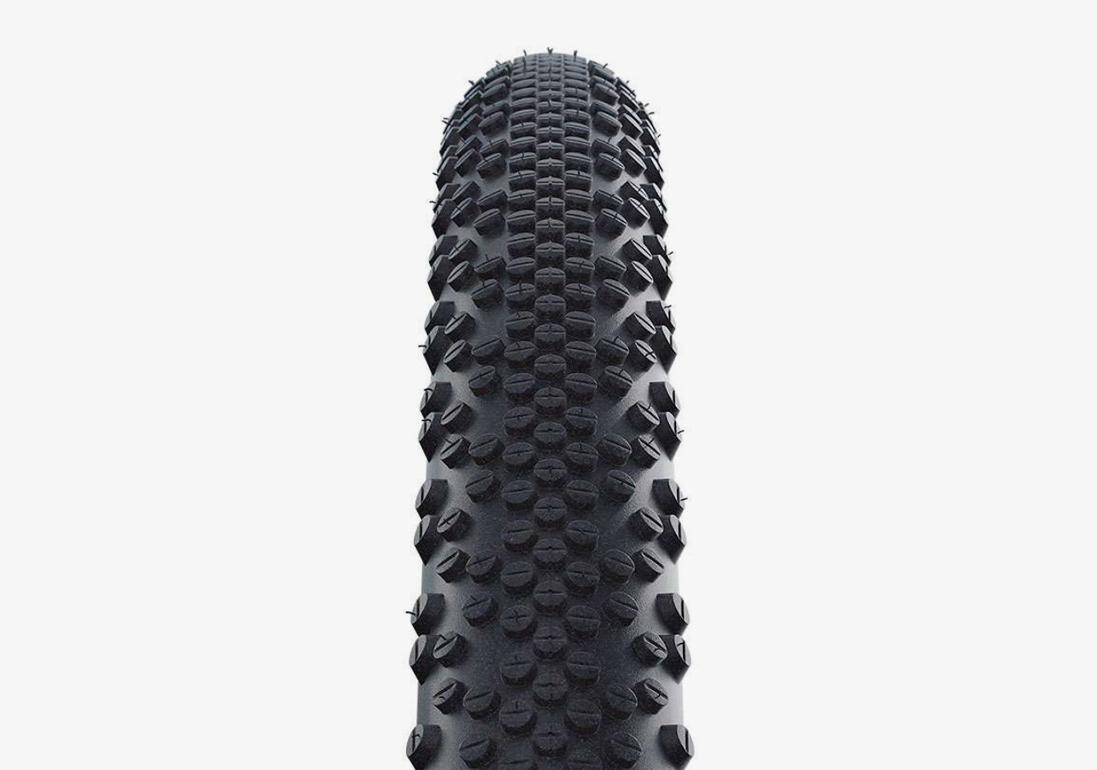 Schwalbe G-One Bite åben slidbane med kraftige yderknopper, set forfra