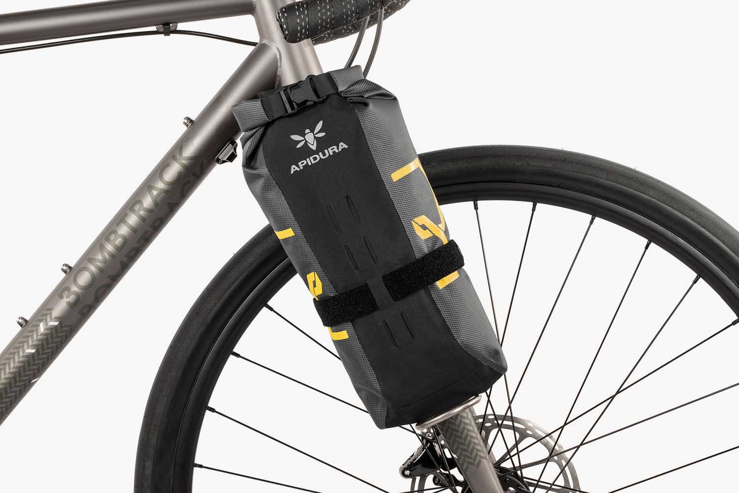 Apidura Expedition Fork Pack mounted on the fork