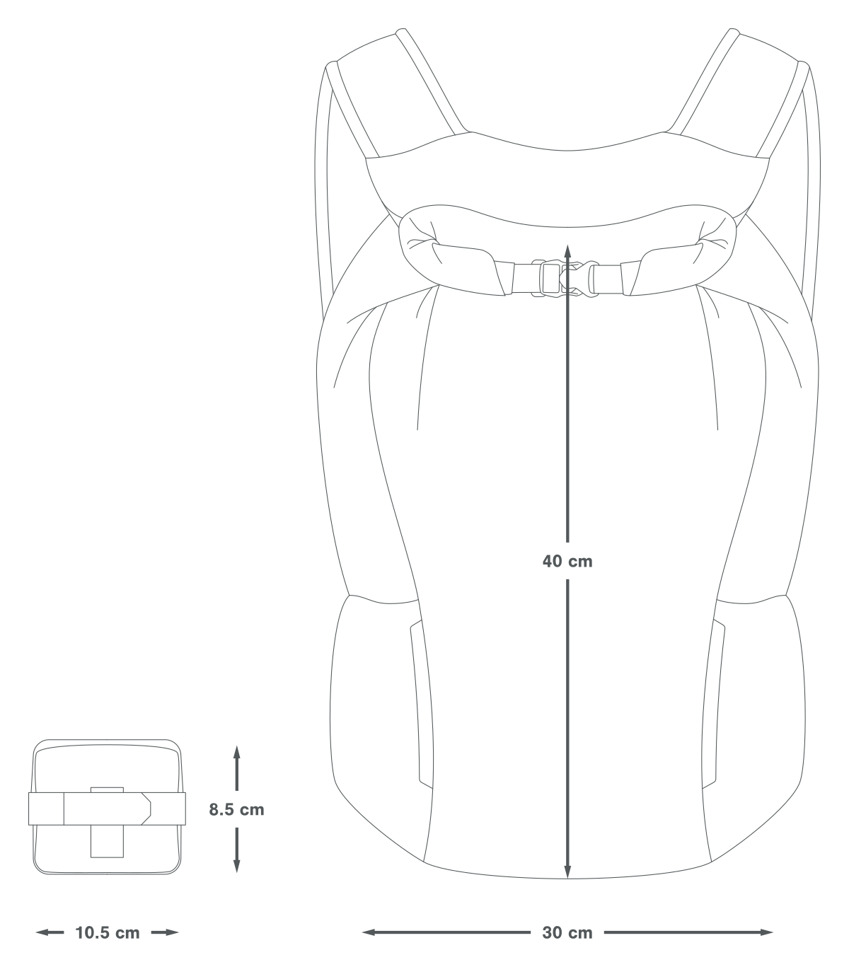 Apidura Packable Rygsæk 13 L, mål i cm