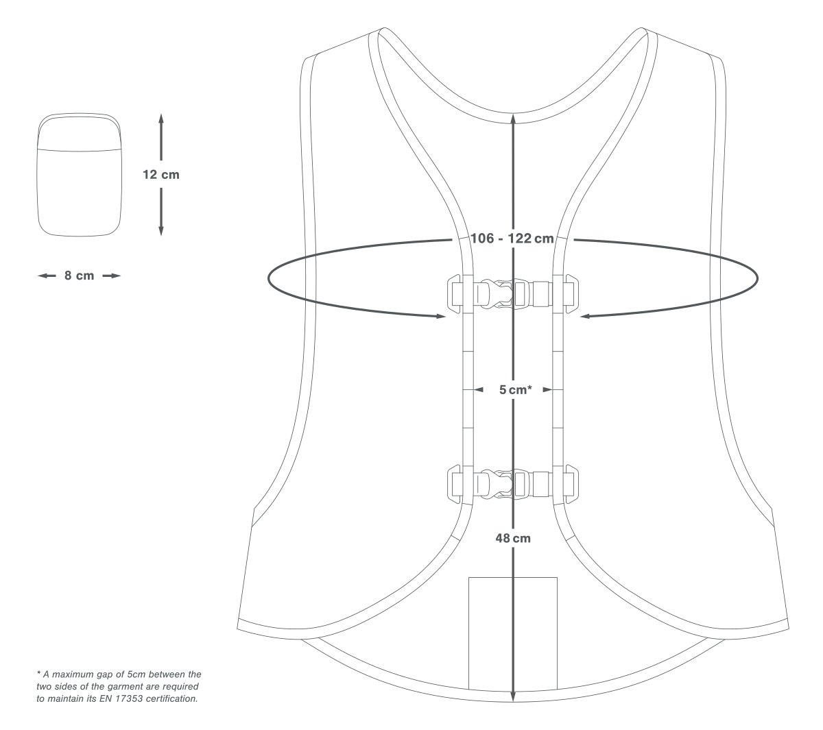 Apidura Packable Synlighedsvest L/XL, mål i cm
