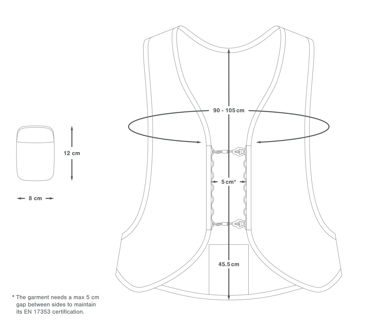 Apidura Packable Synlighedsvest S/M, mål i cm