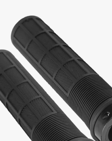 Close-up of the patterned black surface of two Non Ergo grips lying side by side