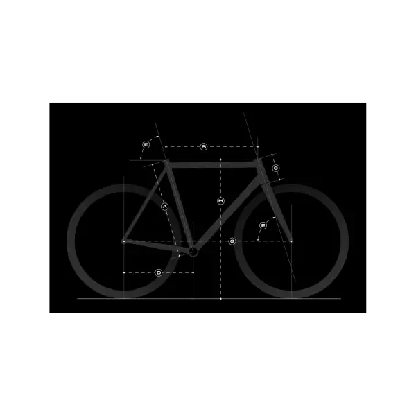 A Booda Bike Pulse geometriai ábrája az A–J mérési pontokkal