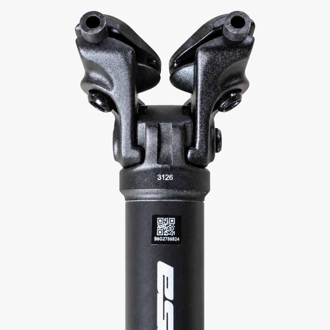 Close-up of the FSA SL-K ITC seatpost head with the matte black shaft and the white FSA logo