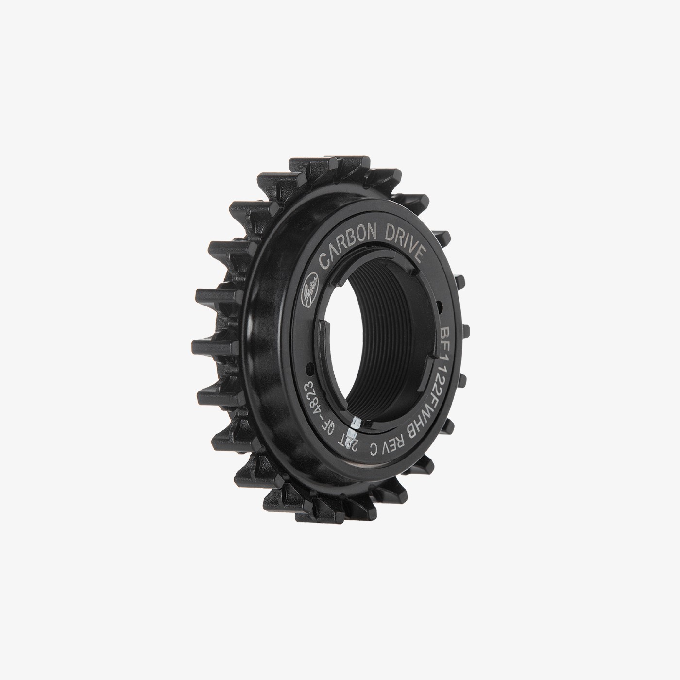Black Gates CDX:Black thread-on freewheel rear sprocket on a light grey background
