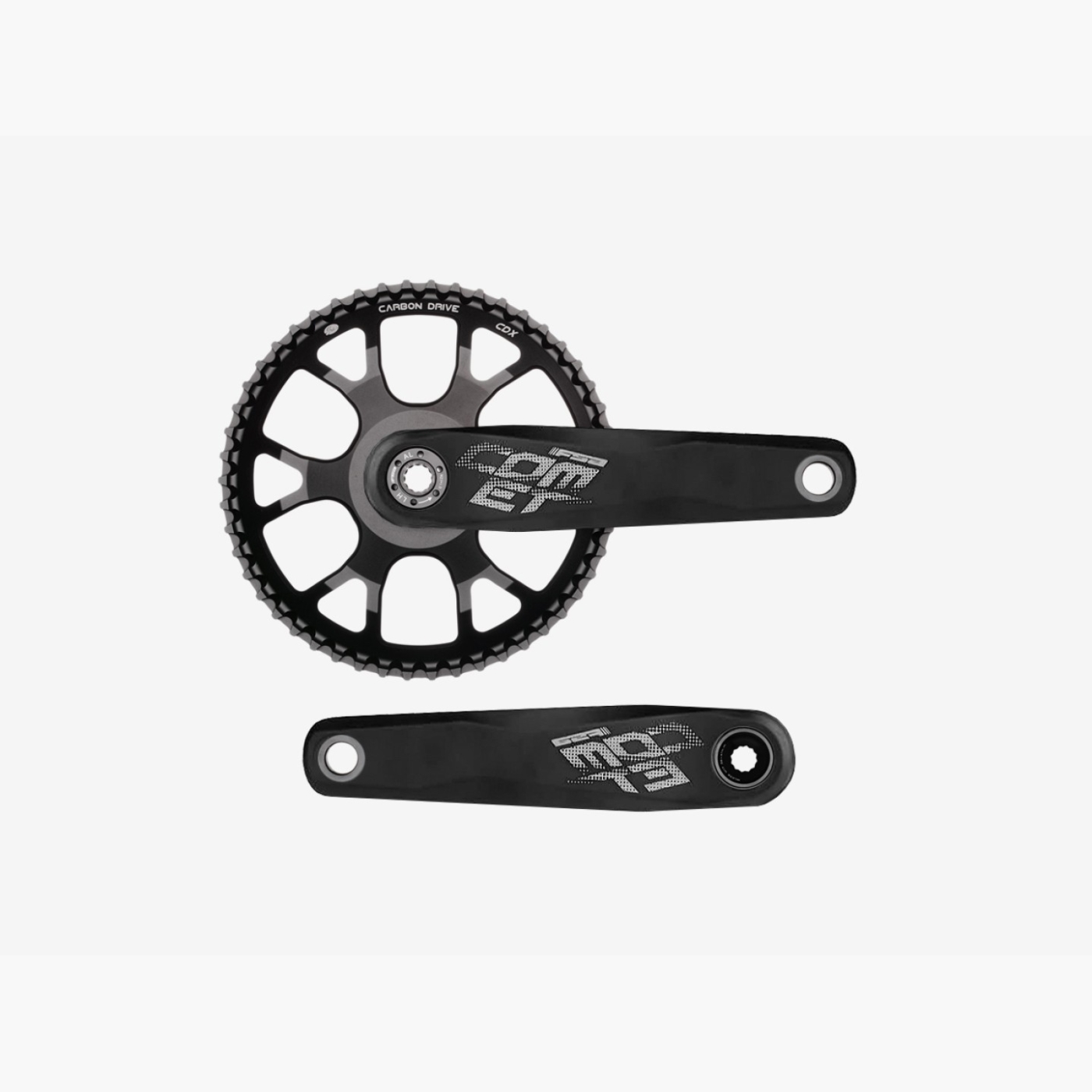Gates CDX direct-mount crank set with a black front sprocket and two black crank arms on a light grey background