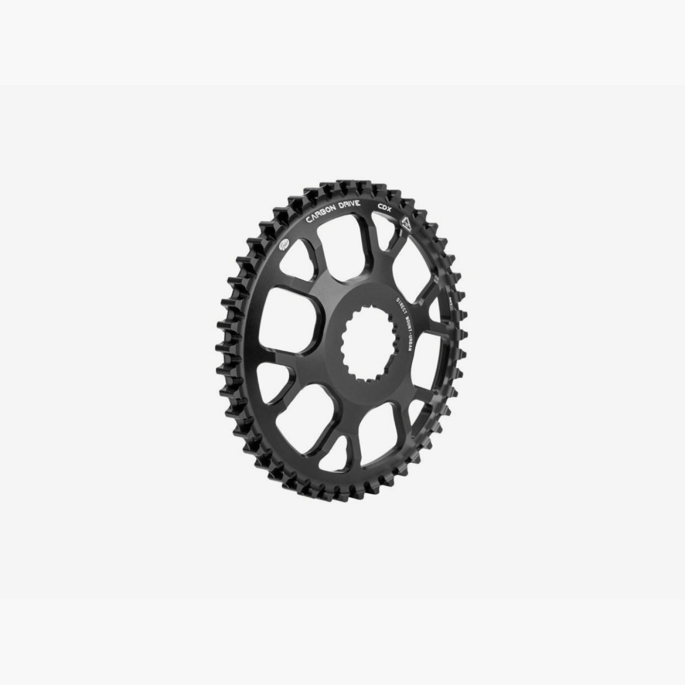Black Gates CDX Direct Mount front sprocket seen from the front on a light grey background
