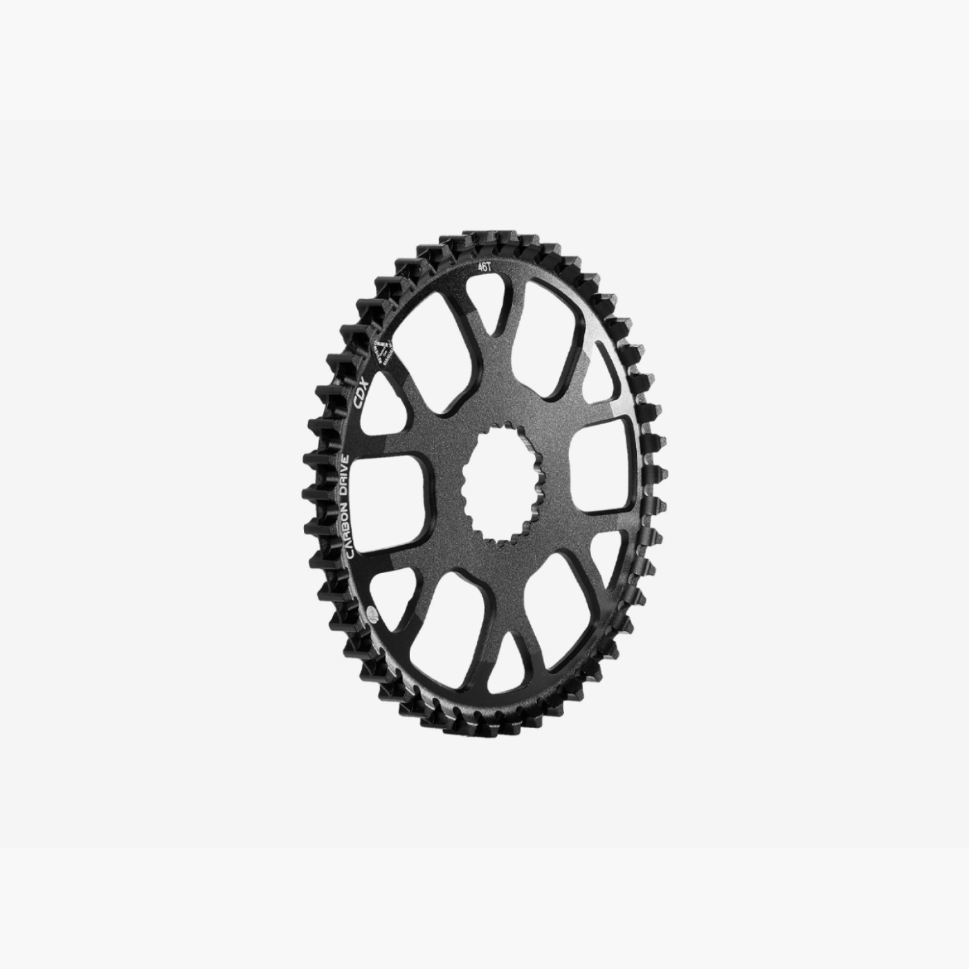Black Gates CDX Direct Mount front sprocket seen from the front on a light grey background