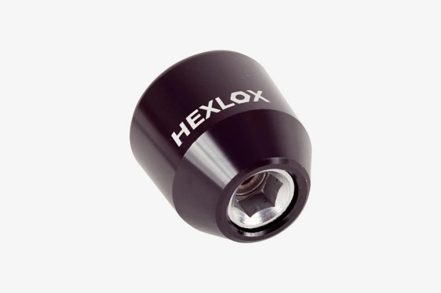 Hexlox Hexnut 3/8 inch axle nut in black with Hexlox logo