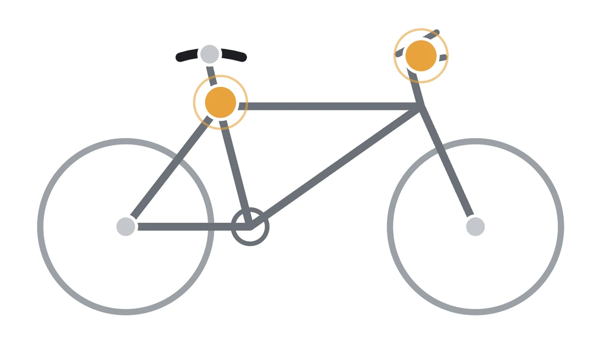 Bicycle outline with the places where the Hexlox 4 mm insert is typically used highlighted