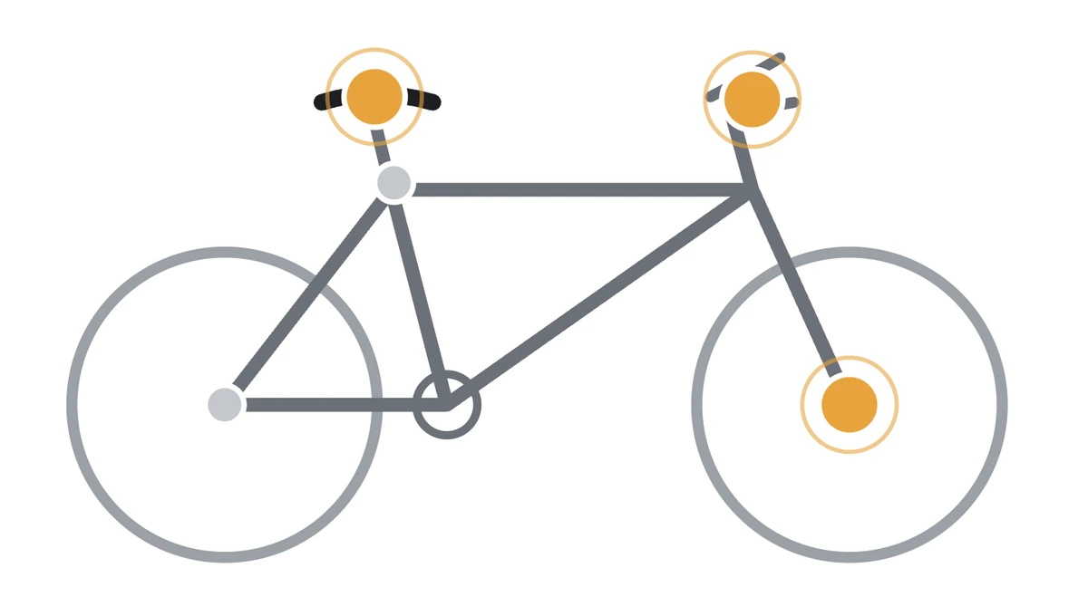 Bicycle outline with the places where the Hexlox 6 mm insert is typically used highlighted