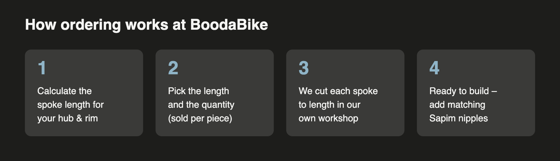 How to order Sapim spokes cut to length at BoodaBike – 4 steps