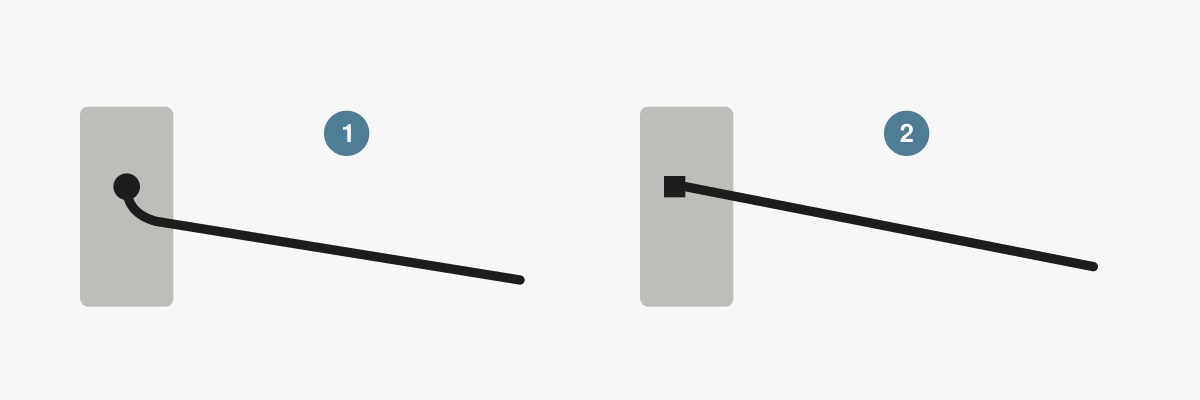 Diagram of a J-bend spoke head in a hub flange and a straight-pull spoke head in a slotted hub