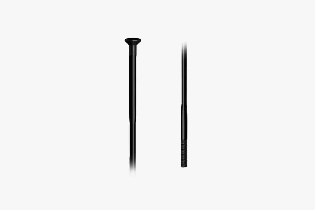 Two black Sapim Sprint straight pull spokes, 295 mm, head and thread end