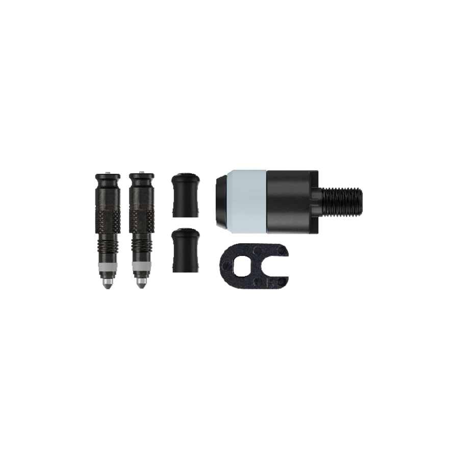 Schwalbe Clik Valve conversion set SV: two valve cores, pump head adapter, valve key and two dust caps
