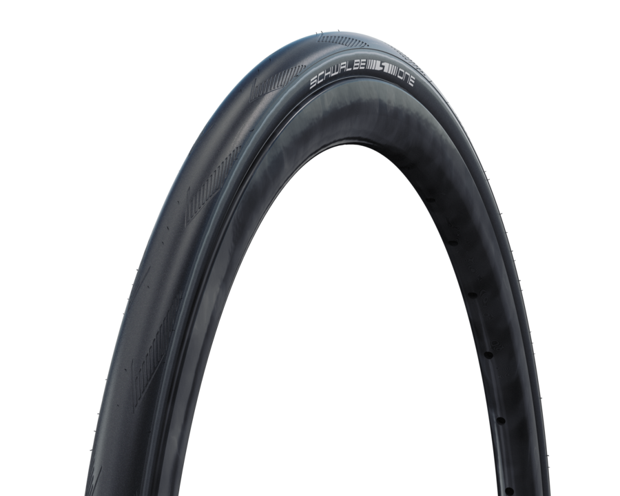 Schwalbe One 700x28C tubeless road tire on a dark background