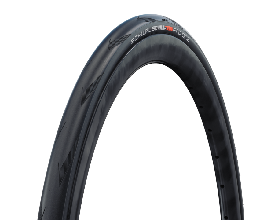 Schwalbe Pro One 700x32C tubeless road tire on a dark background