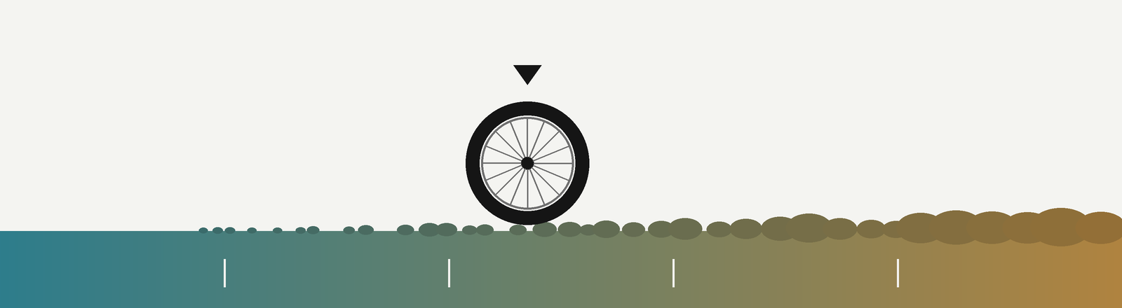 Terrain scale from smooth asphalt to rough, loose ground, with a wheel marking where the G-One Speed is most at home