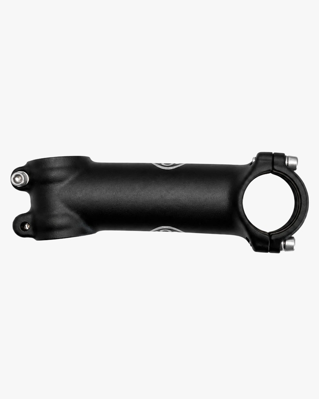 Booda Bike 110 mm stem in side view, a long body with the handlebar clamp on the right and the steerer clamp on the left