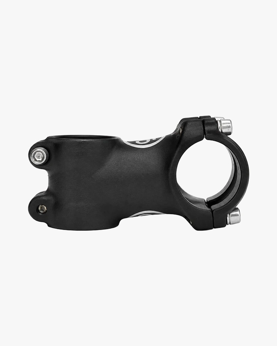 Booda Bike 60 mm stem in side view, with the handlebar clamp on the right and the steerer clamp on the left