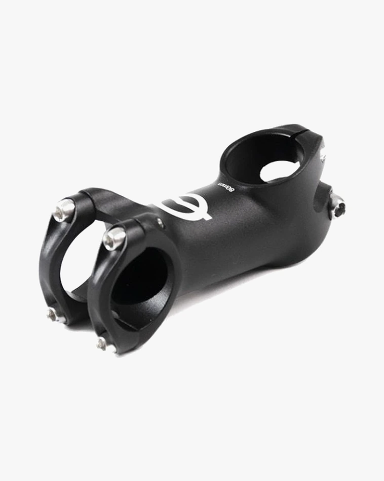 Possible 80/17 stem seen from the front at an angle, showing the open handlebar clamp and the steep upward tilt of the body